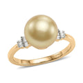Luxoro 10K Yellow Gold AAA South Sea Golden Cultured Pearl 10-11mm, Diamond (I2) Signature Ring (Size 10.0) 0.10 ctw - Sticky add to cart bar