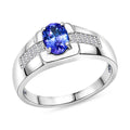 D'Joy Premium Tanzanite, White Zircon Men's Ring in Rhodium Over Sterling Silver (Size 10.0) 1.15 ctw - Sticky add to cart bar
