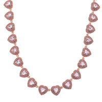 Pink Austrian Crystal and Pink Glass Heart Link Necklace (20 Inches) in Rosetone