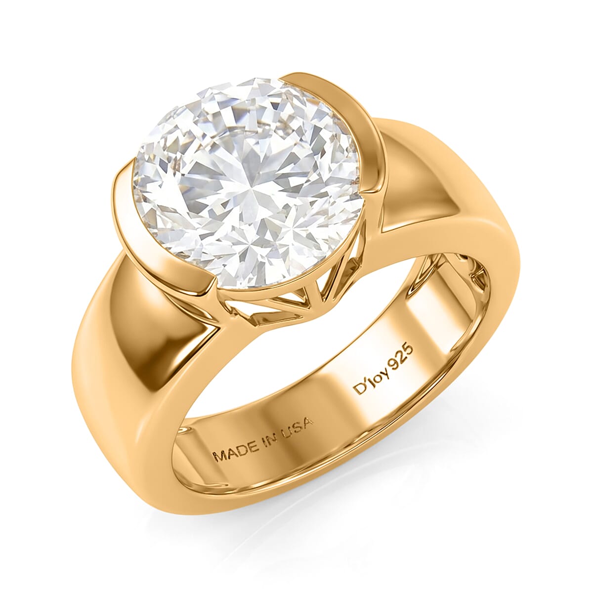 D'Joy Moissanite (Rnd 10.5mm) Ring in 18K Vermeil YG Over Sterling Silver (Size 10.0) 4.00 ctw