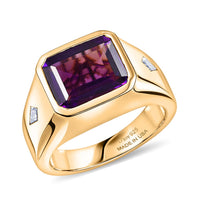 D'Joy Premium Lusaka Amethyst and Moissanite 6.00 ctw Men's Ring in 18K Vermeil Yellow Gold Over Sterling Silver
