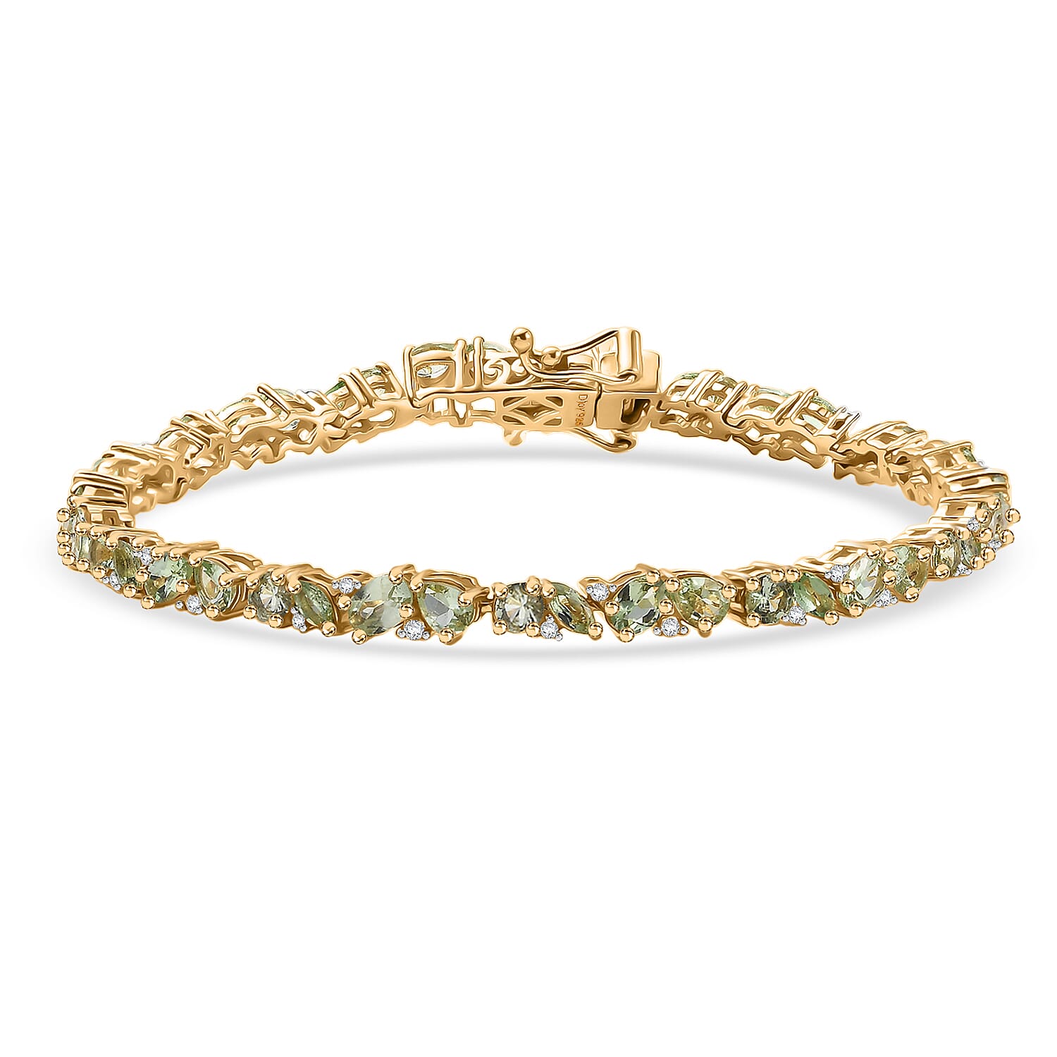 D'Joy Premium Tanzanian Mint Garnet, Moissanite Bracelet in 18K Vermeil YG Over Sterling Silver (6.50 In) 6.40 ctw