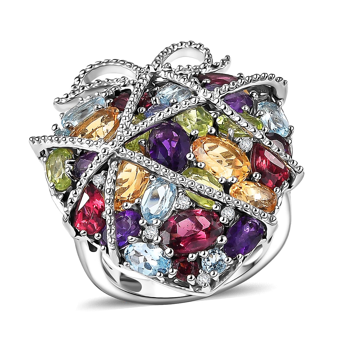 GP Premium Multi Gemstone Ring in Rhodium Over Sterling Silver (Size 10.0) 4.20 ctw