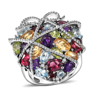 GP Premium Multi Gemstone Ring in Rhodium Over Sterling Silver (Size 10.0) 4.20 ctw