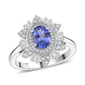 D'Joy Tanzanite, Moissanite Azure Starburst Ring in Rhodium Over Sterling Silver (Size 10.0) 1.60 ctw - Sticky add to cart bar