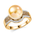 D'Joy South Sea Golden Cultured Pearl 10-11mm, Natural Champagne and White Diamond Golden Glow Ring in 18K Vermeil YG Over Sterling Silver (Size 10.0) 0.40 ctw - Sticky add to cart bar
