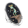 Santa Fe Style Black Onyx, Multi Gemstone Kokopelli Ring in Sterling Silver (Size 10.0) 12.50 ctw - Sticky add to cart bar