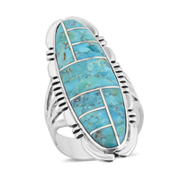 Santa  Fe Style Kingman Turquoise Ring in Sterling Silver (Size 10.0) 11.00 ctw