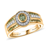 D'Joy Premium Tanzanian Mint Garnet, Moissanite Men's Ring in 18K Vermeil YG Over Sterling Silver (Size 10.0) 1.20 ctw