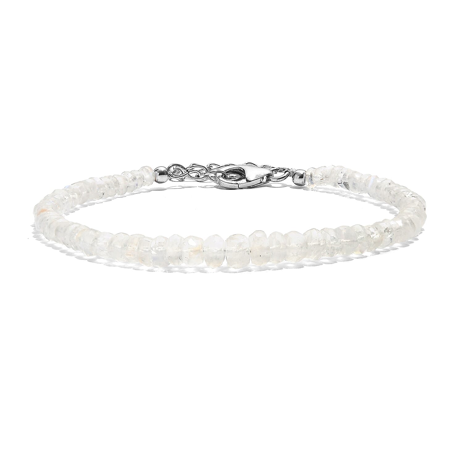 D'Joy Rainbow Moonstone 25.00 ctw Beaded Bracelet in Rhodium Over Sterling Silver (7.25-9.25In) (Del. in 8-10 Days)