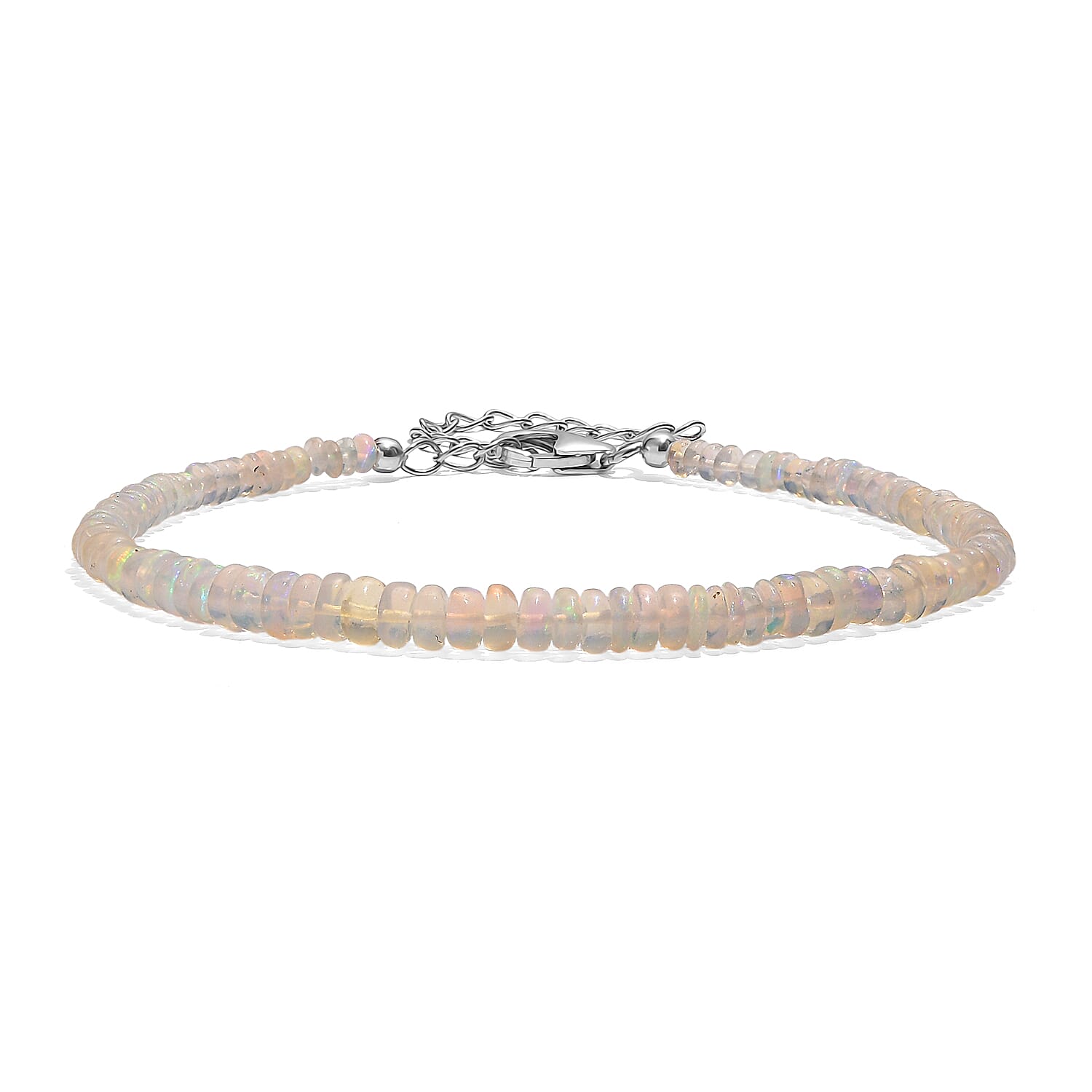 D'Joy Ethiopian Welo Opal 14.00 ctw Beaded Bracelet in Rhodium Over Sterling Silver (7.25-9.25In) (Del. in 8-10 Days)