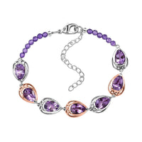 EverTrue Rose De France Amethyst, Amethyst Beaded Bracelet in 18K RG Plated and Platinum Bond (6.50 In) 11.40 ctw