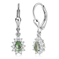 D'Joy Premium Tanzanian Mint Garnet and White Zircon 0.90 ctw Pear Sunburst Halo Earrings in Rhodium Over Sterling Silver - Sticky add to cart bar
