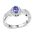 D'Joy AAA Tanzanite, White Zircon Ring in Rhodium Over Sterling Silver (Size 10.0) 1.00 ctw - Sticky add to cart bar