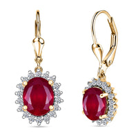 Premium Niassa Ruby, Luxuriant Lab Grown Diamond (G-H, SI) Earrings in 18K Vermeil YG Over Sterling Silver 6.45 ctw