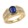 EverTrue Premium Kashmir Kyanite, White Topaz Men's Ring in 18K YG Plated (Size 10.0) 3.75 ctw - Sticky add to cart bar