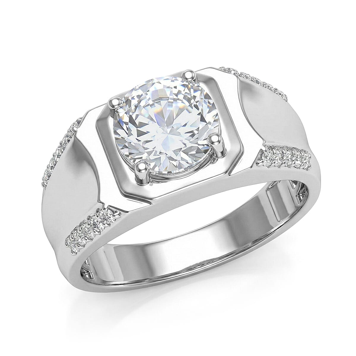 EverTrue White Topaz Men's Ring in Platinum Bond (Size 10.0) 3.60 ctw
