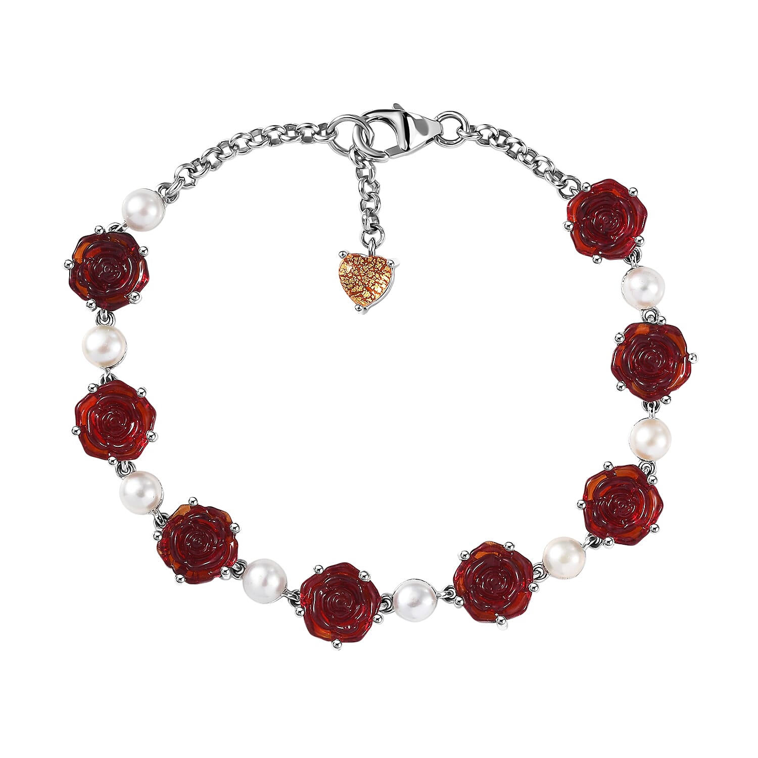 GP Murano Style, Pearl Rose Bracelet in Rhodium Over Sterling Silver (6.50 In)