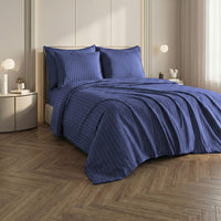 American Thread Collection 6pc Lavender Blue Microfiber Stripe Sheet Set -King (Fits Up to 16 Mattress)