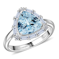 Certified and Appraised 10K White Gold AAA Aquamarine, Luxuriant Lab Grown Diamond (G-H, SI) Ring (Size 10.0) 2.44 ctw