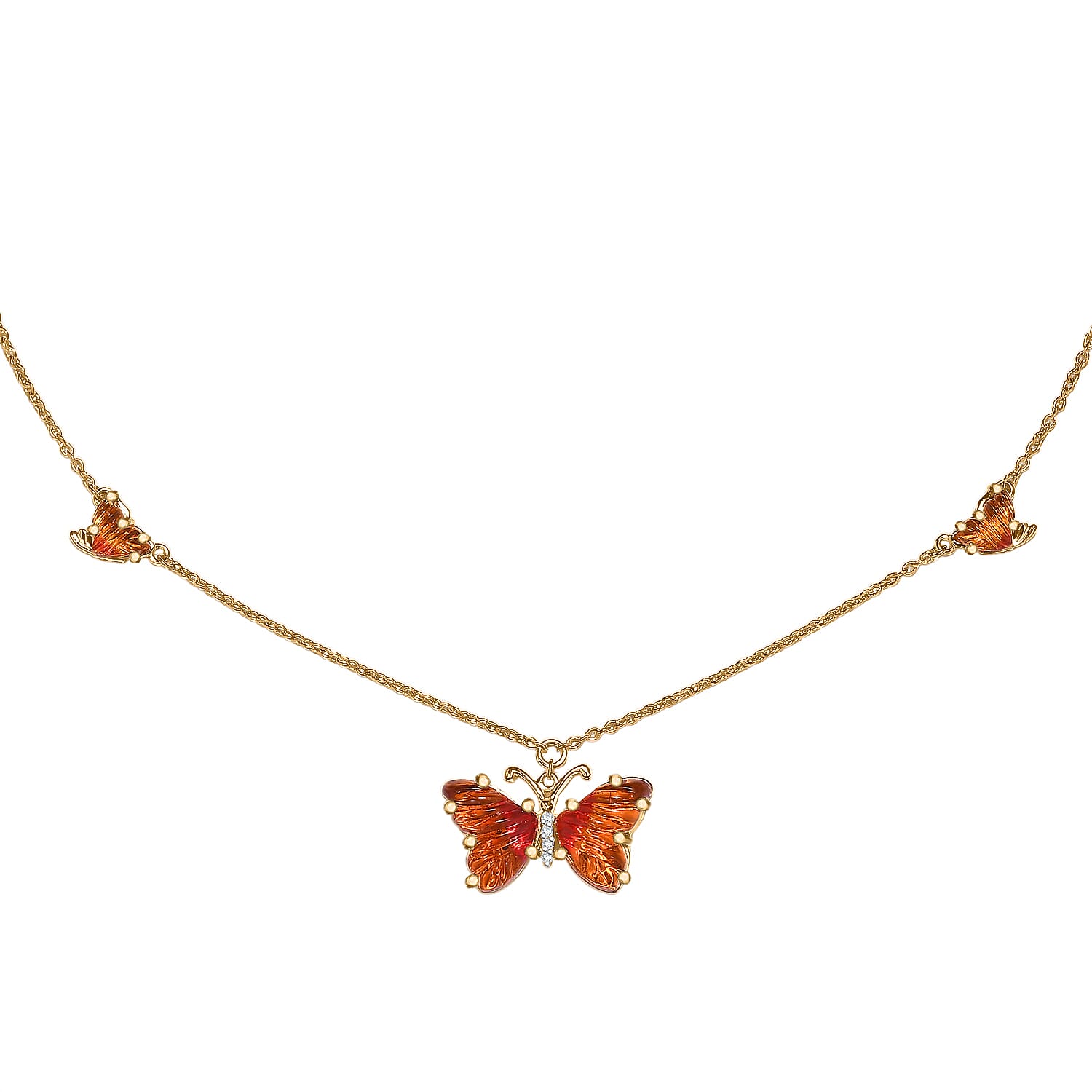 GP Whispers of Murano Style and White Zircon 0.10 ctw Butterfly Necklace in 18K Vermeil Yellow Gold Over Sterling Silver 18-20 Inches (Del. in 8-10 Days)