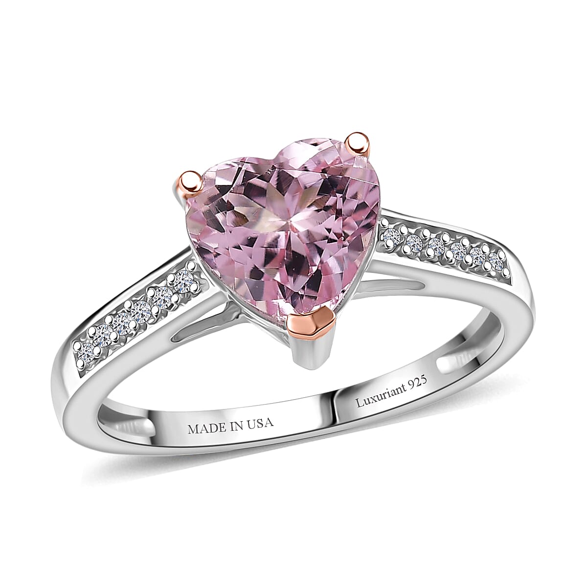 Premium Pink Morganite, Luxuriant Lab Grown Diamond (G-H, SI) Ring in 18K Vermeil RG and Rhodium Over Sterling Silver (Size 10.0) 1.70 ctw