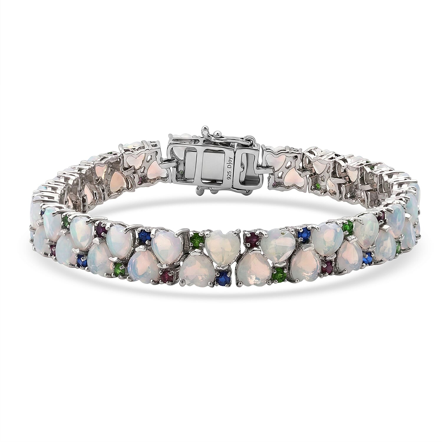 D'Joy Premium Ethiopian Welo Opal, Multi Gemstone Bracelet in Rhodium Over Sterling Silver (6.50 In) 14.00 ctw