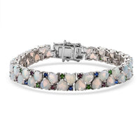 D'Joy Premium Ethiopian Welo Opal, Multi Gemstone Bracelet in Rhodium Over Sterling Silver (6.50 In) 14.00 ctw