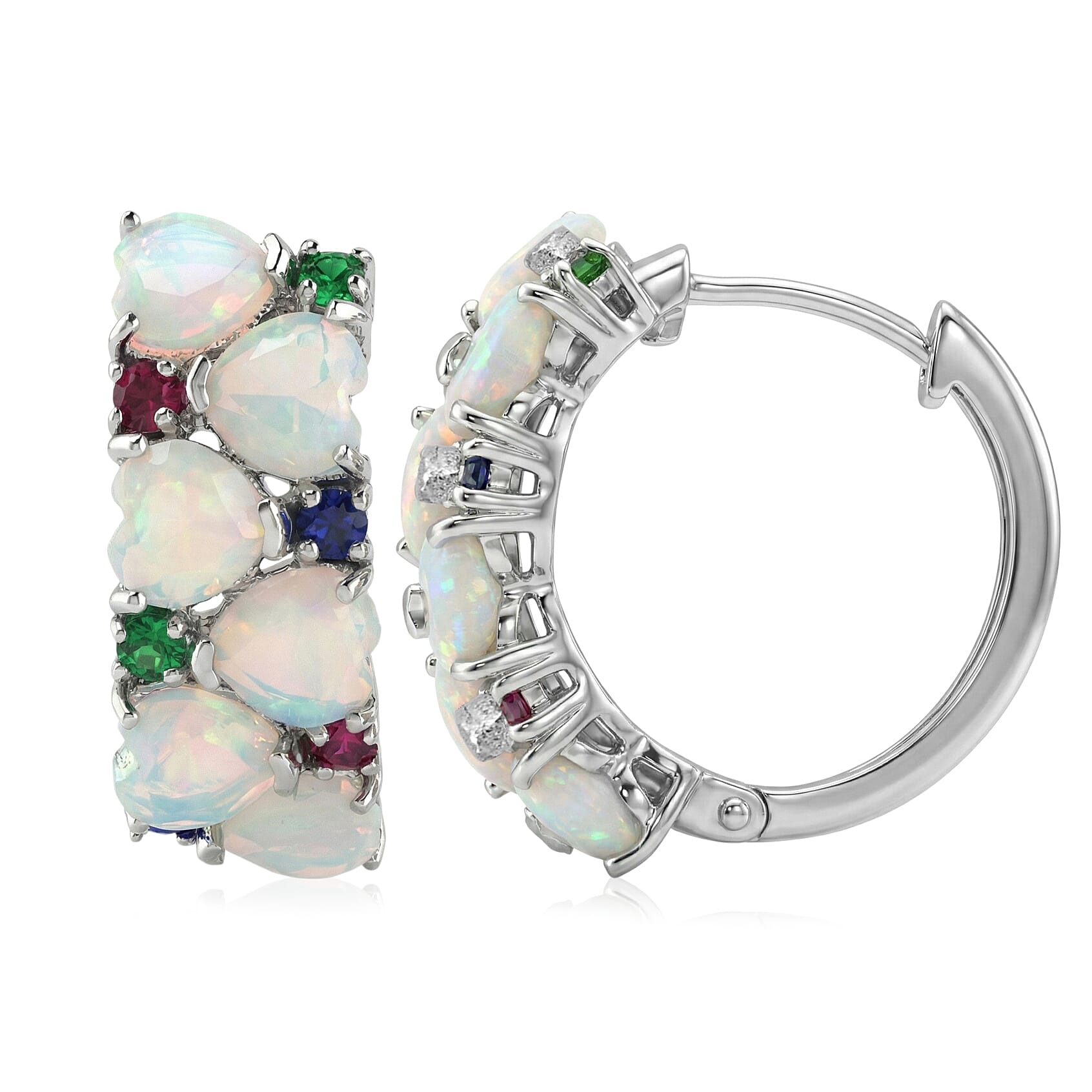 D'Joy Premium Ethiopian Welo Opal and Multi Gemstone 3.50 ctw Earrings in Rhodium Over Sterling Silver