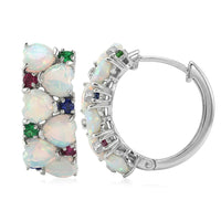 D'Joy Premium Ethiopian Welo Opal and Multi Gemstone 3.50 ctw Earrings in Rhodium Over Sterling Silver