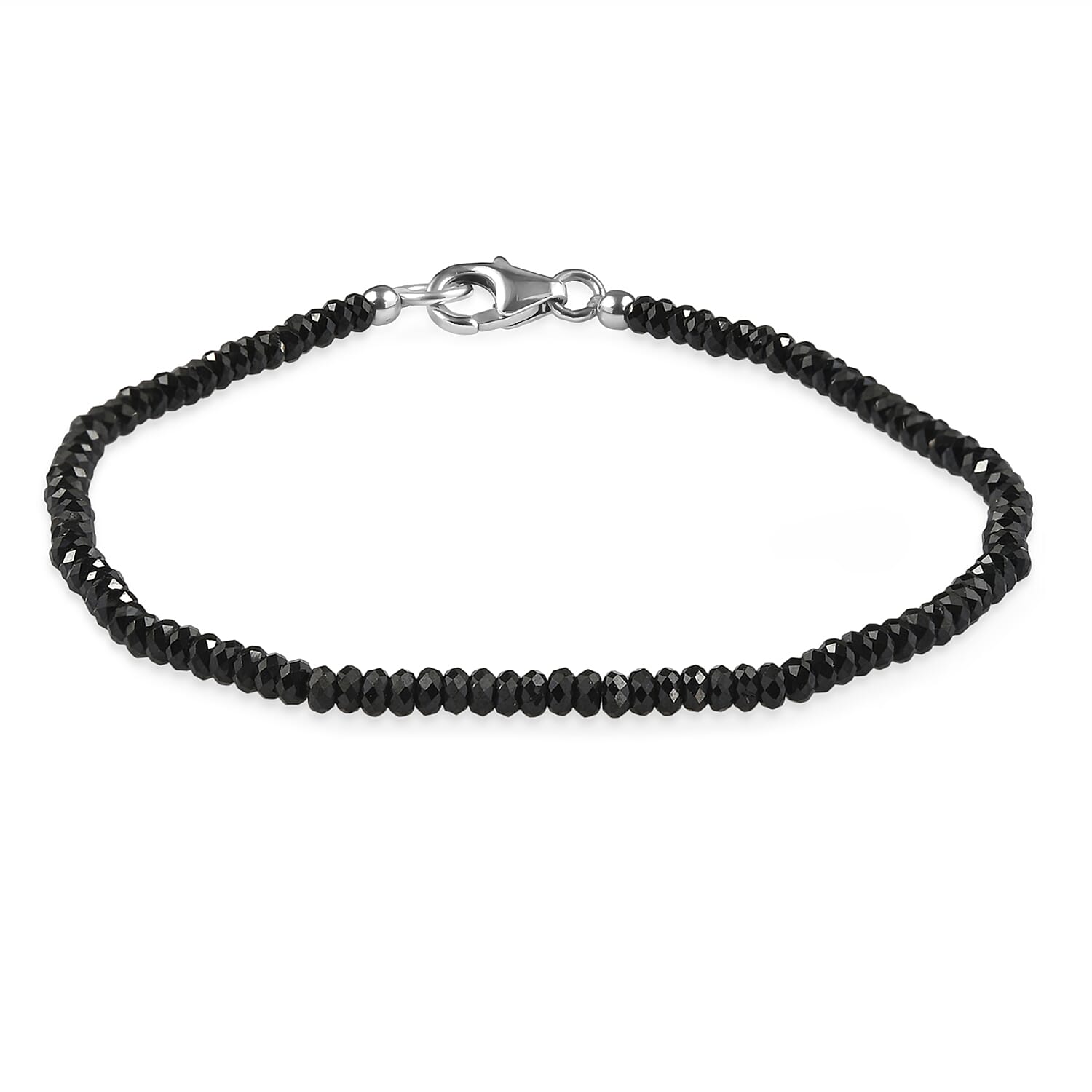 D'Joy Thai Black Spinel 15.00 ctw Beaded Bracelet in Rhodium Over Sterling Silver (7.25 In) (Del. in 10-12 Days)