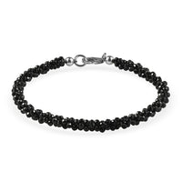 D'Joy Thai Black Spinel 27.00 ctw Twisted Three Row Beaded Bracelet in Rhodium Over Sterling Silver (7.25 In) (Del. in 10-12 Days)