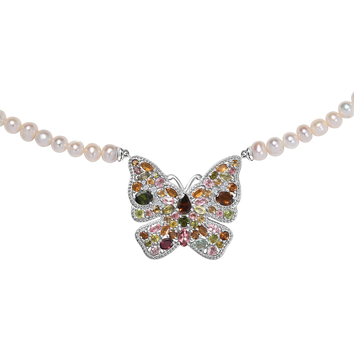 GP Italian Garden Collection Multi-Tourmaline and Multi Gemstone 5.85 ctw Necklace in Rhodium Over Sterling Silver 18-20 Inches (Del. in 8-10 Days)