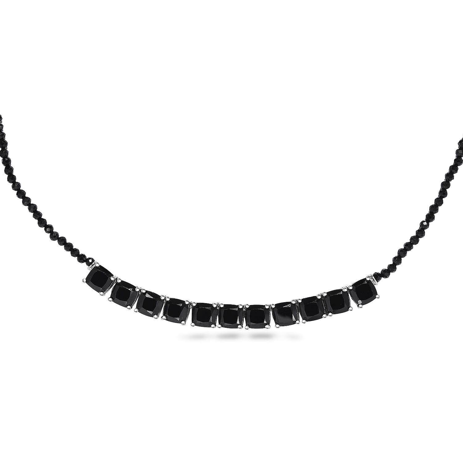 EverTrue Thai Black Spinel Royal Midnight Necklace (18-20 Inches) in Platinum Bond 50.00 ctw (Del. in 7-10 Days)