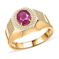 D'Joy AAA Royal Ruby, Moissanite Men's Ring in 18K Vermeil YG Over Sterling Silver (Size 10.0) 2.50 ctw - Sticky add to cart bar