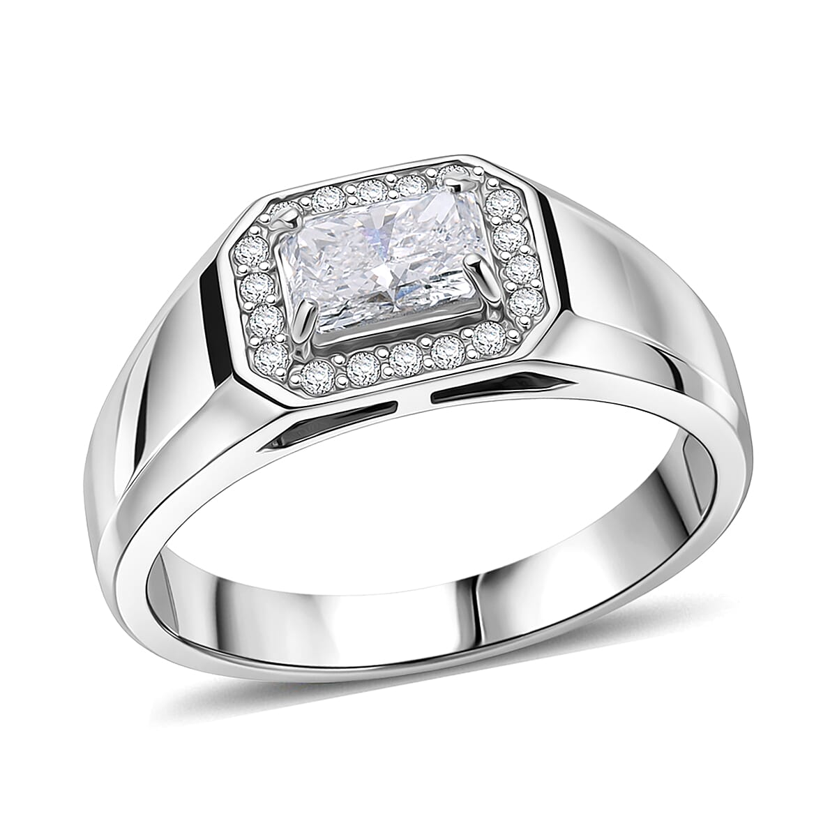 Luxuriant Lab Grown Diamond (E-F, VS) Men's Ring in Rhodium Over Sterling Silver (Size 10.0) 1.25 ctw