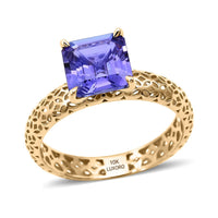 Luxoro AAA Asscher Cut Tanzanite 1.65 ctw Ring in 10K Yellow Gold (Size 6.0)