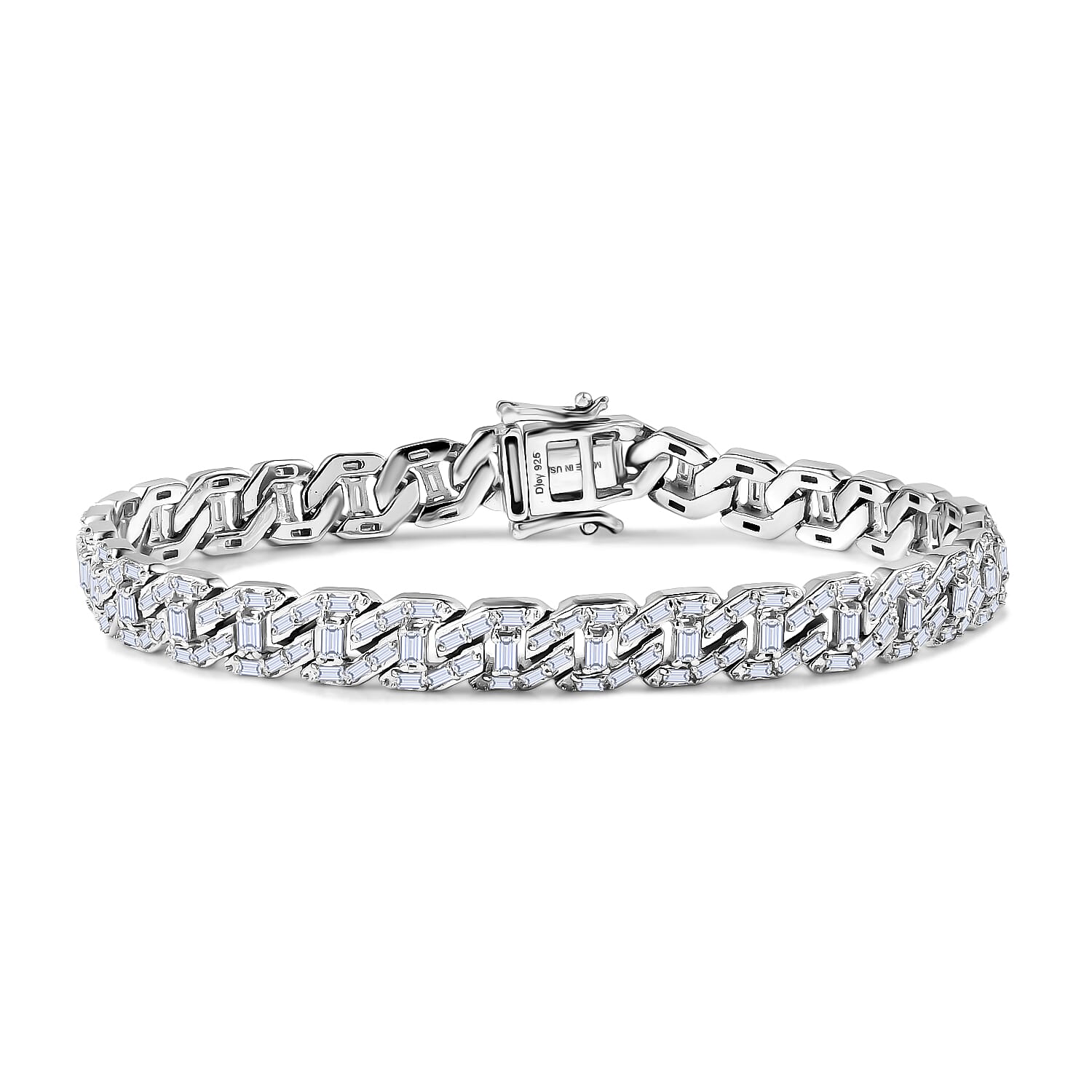 D'Joy Moissanite 4.35 ctw Cuban Chain Men's Bracelet in Rhodium Over Sterling Silve (8.00 In) (Del. in 8-10 Days)
