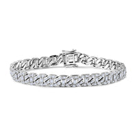 D'Joy Moissanite 4.35 ctw Cuban Chain Men's Bracelet in Rhodium Over Sterling Silve (8.00 In) (Del. in 8-10 Days)