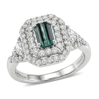 Certified & Appraised Lagoon Tourmaline and Moissanite 1.60 ctw Ring in Rhodium Over Sterling Silver