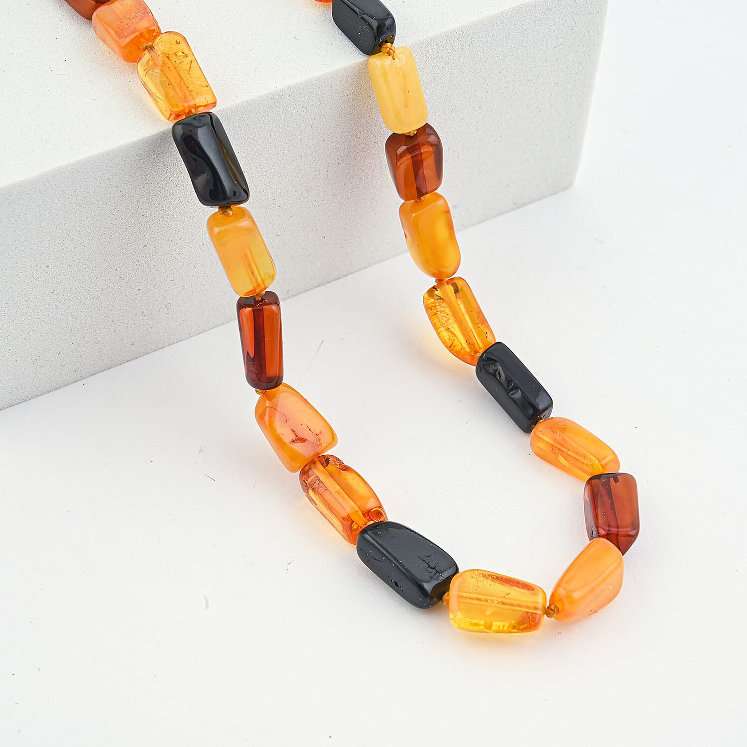 Mixed Amber Barrel Beaded Necklace