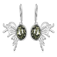 Green Amber Earrings in Sterling Silver