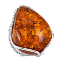 Honey Amber Open Wrap Adjustable Ring in Sterling Silver