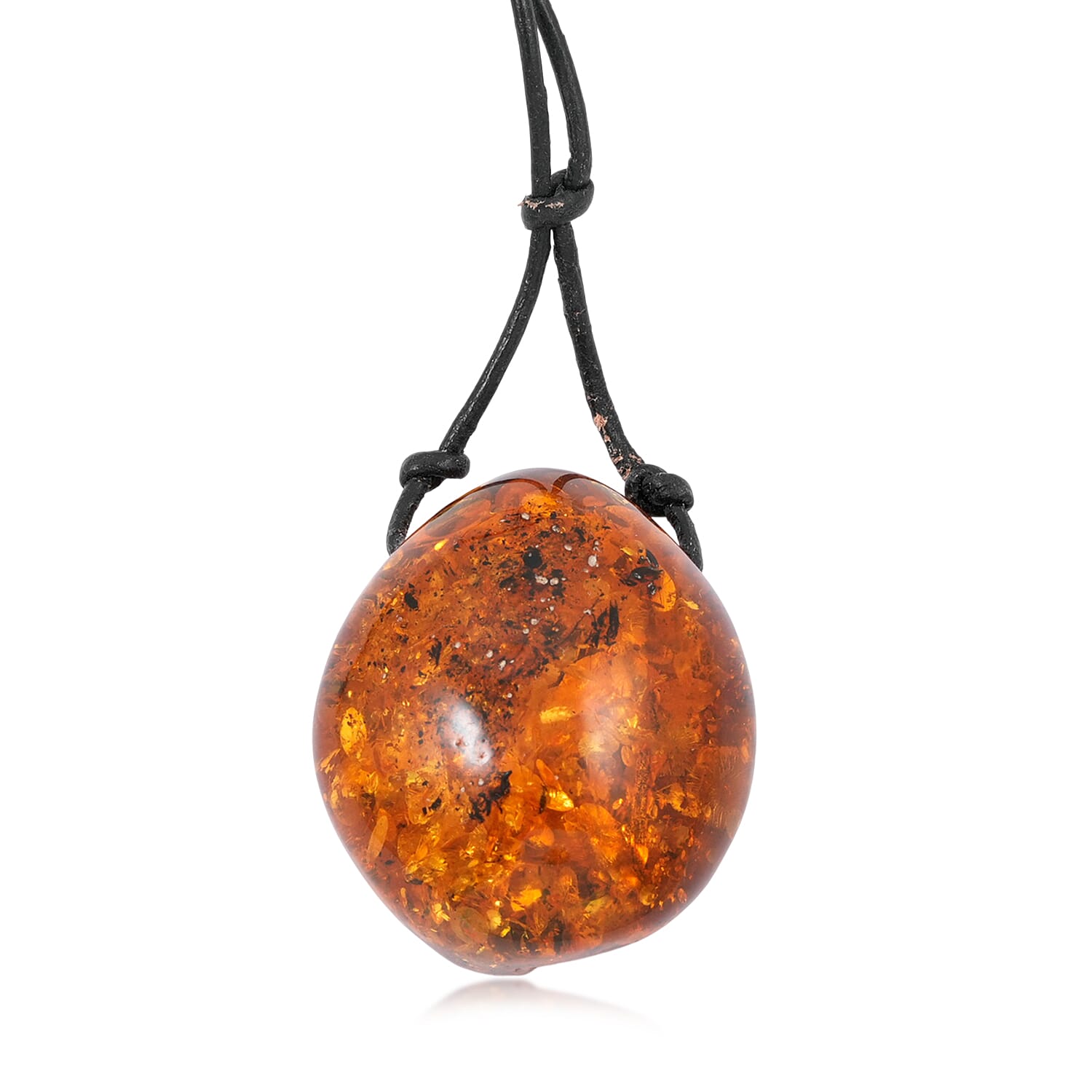 Raw Amber Black Leather Necklace
