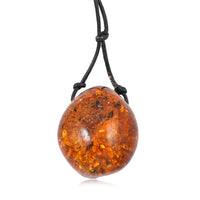 Raw Amber Black Leather Necklace