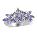 Tanzanite and Natural White Zircon Floral Ring in Platinum Over Sterling Silver (Size 9.0) 1.75 ctw - Sticky add to cart bar