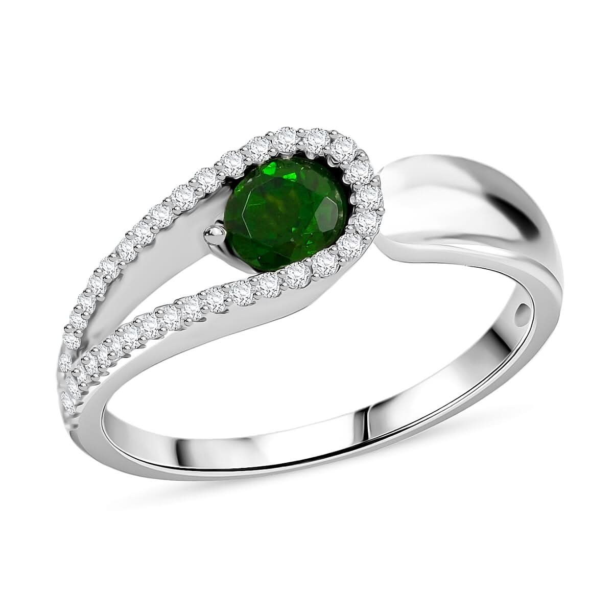 Tsavorite Garnet and Natural White Zircon Open Band Ring in Sterling Silver 1.40 ctw (1)