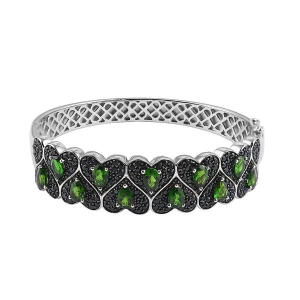 Natural Chrome Diopside and Natural Thai Black Spinel Bangle Bracelet in Sterling Silver (7.75 In) 30.60 Grams 7.30 ctw - Product card gallery slide 1 (9431380001023)