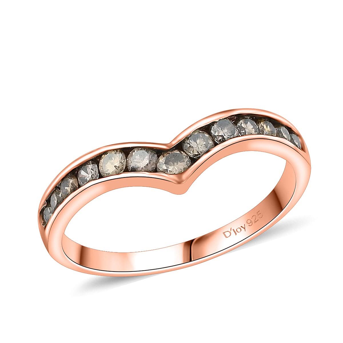 Valentine's Savings Special Natural Champagne Diamond Wishbone Ring in Vermeil RG Over Sterling Silver (Size 9.0) 0.50 ctw