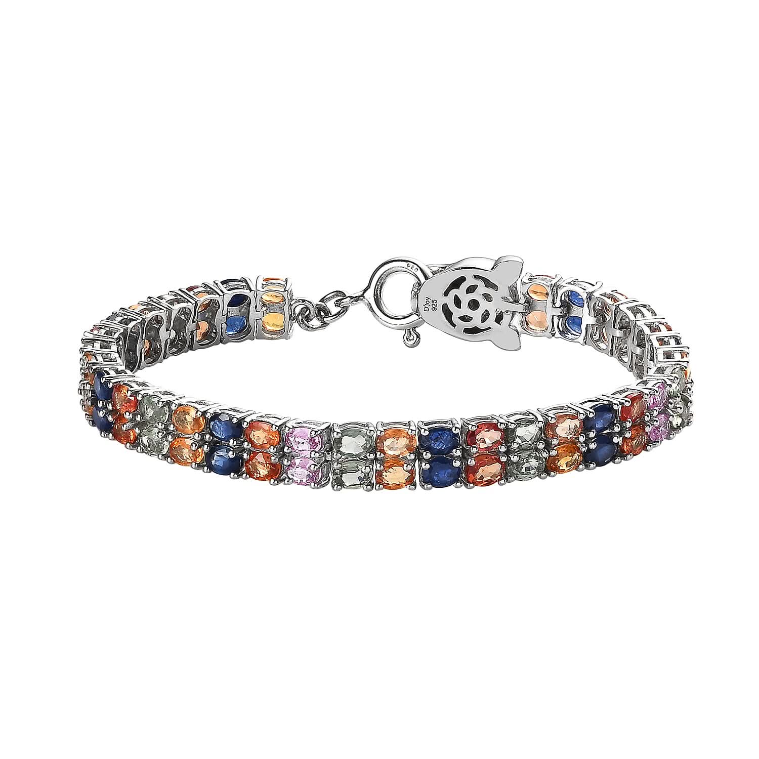TLV Green Sapphire , Multi gemstones Cluster Bracelet (Size - 8) in Platinum Over Sterling Silver ,  Silver Wt. 14 g 16.27 ctw (8.00 In) 18.51 ctw